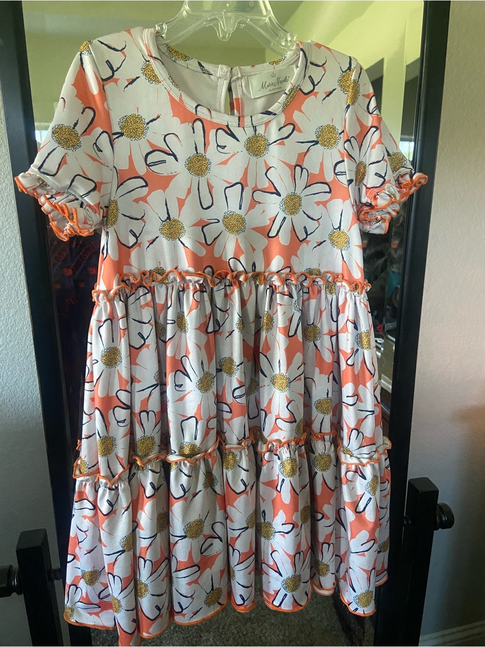 Marie Nicole Coral Daisy Tiered Girls Dress